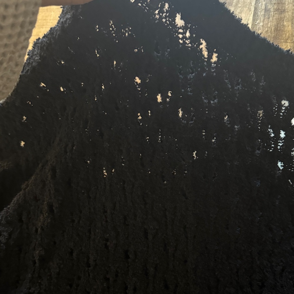 Eileen Fisher Black Textured open stitch  Knit Pullover Sweater cotton blend NWT - Picture 2 of 6
